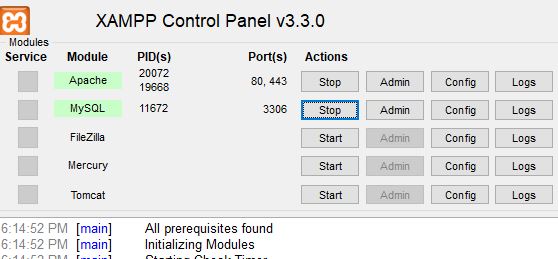 xampp control panel