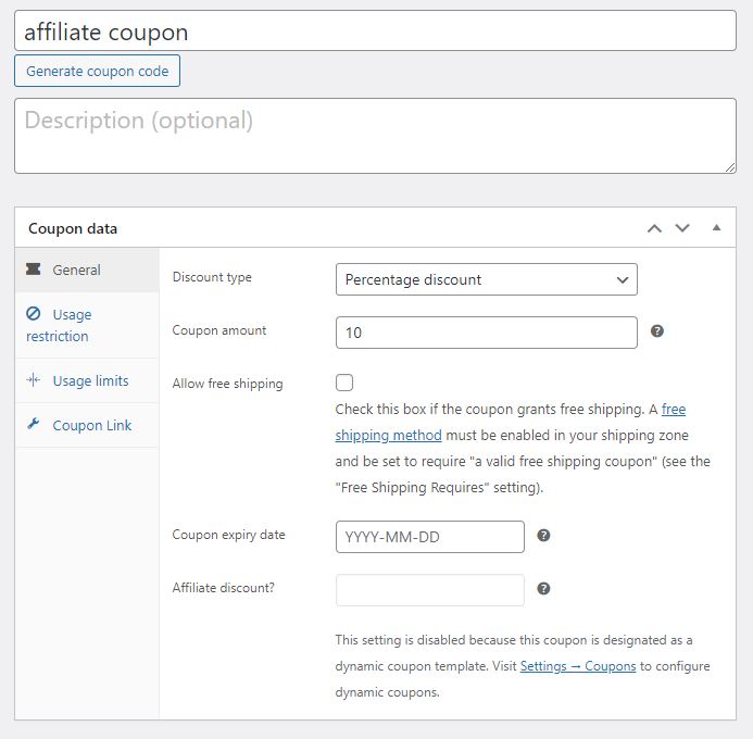 affiliatewp affiliate coupon creation