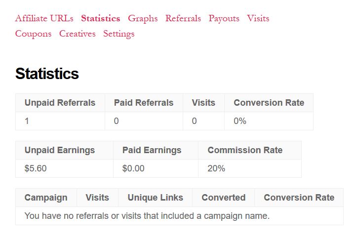 affiliatewp affiliate dashboard statistics