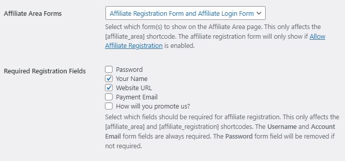 affiliatewp affiliate forms settings