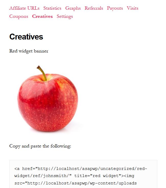 affiliatewp creatives in affiliate dashboard