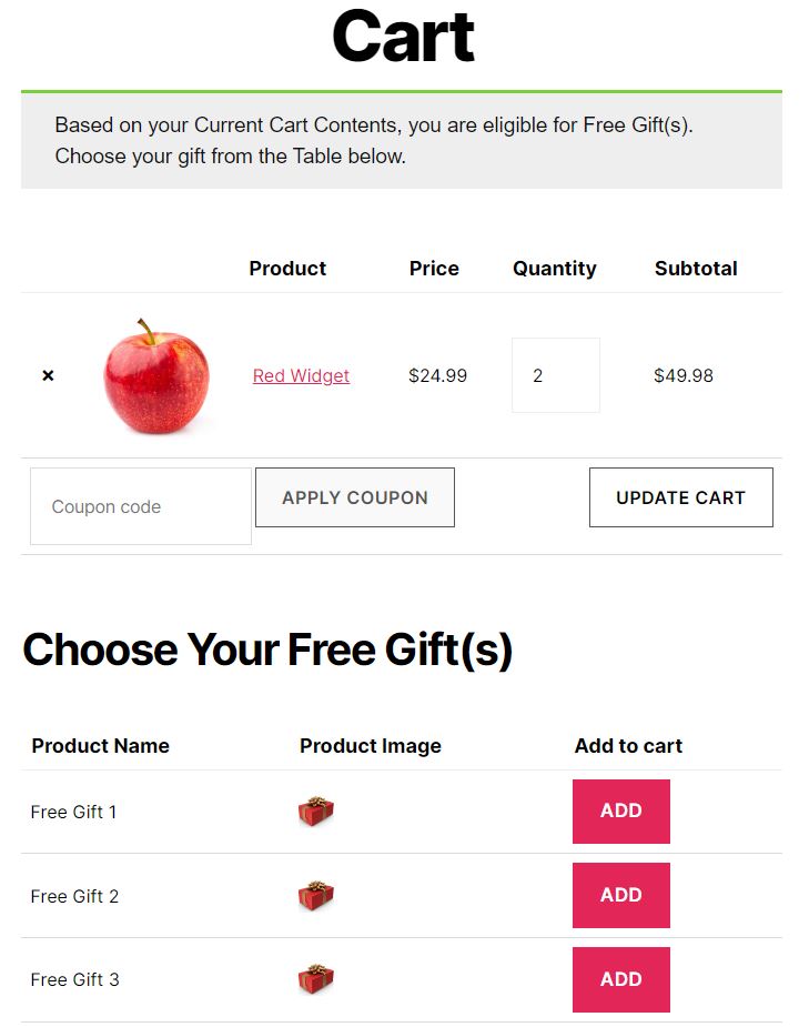 free gifts for woocommerce cart test 1