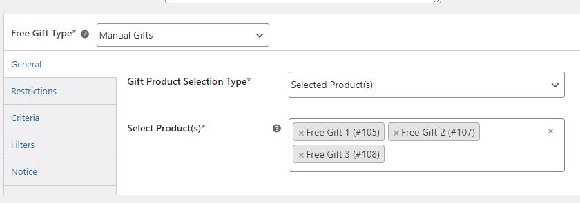 free gifts for woocommerce select products