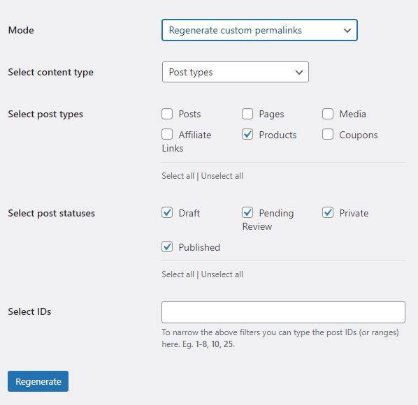 permalinks manager regenerate custom permalinks