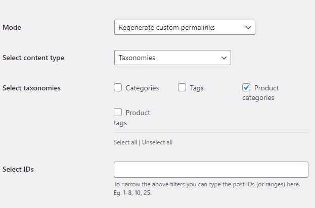 permalinks manager regenerate product categories