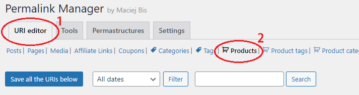 permalinks manager url editor products tab