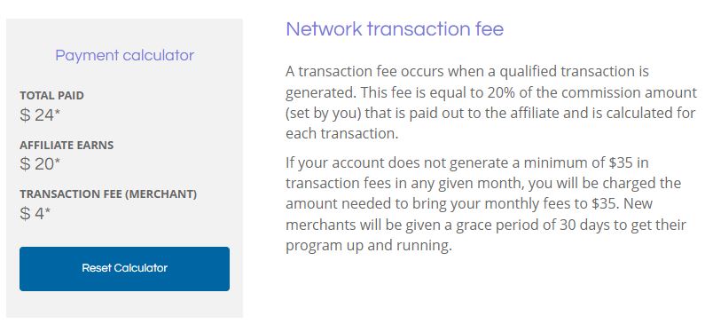 shareasale network transaction fee