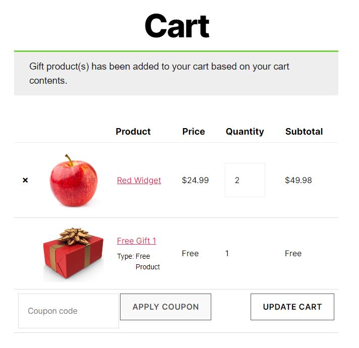 woocommerce automatic gift added to cart contents