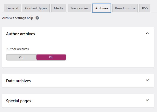 yoast archives settings