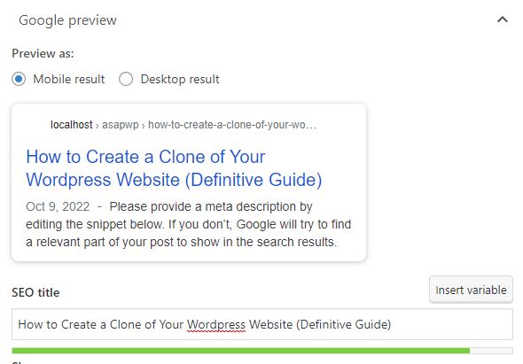 yoast google preview overwrite seo title