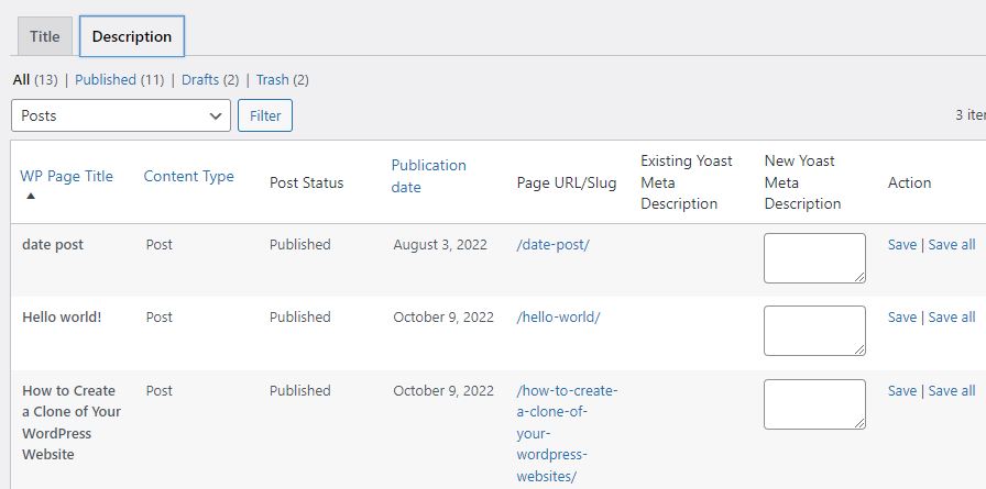 yoast meta description bulk editor tool