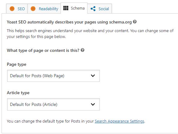 yoast post editor schema settings