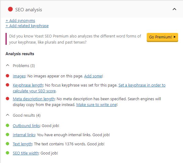 yoast post editor seo analysis