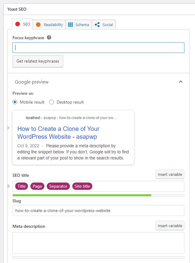 yoast seo in post editor