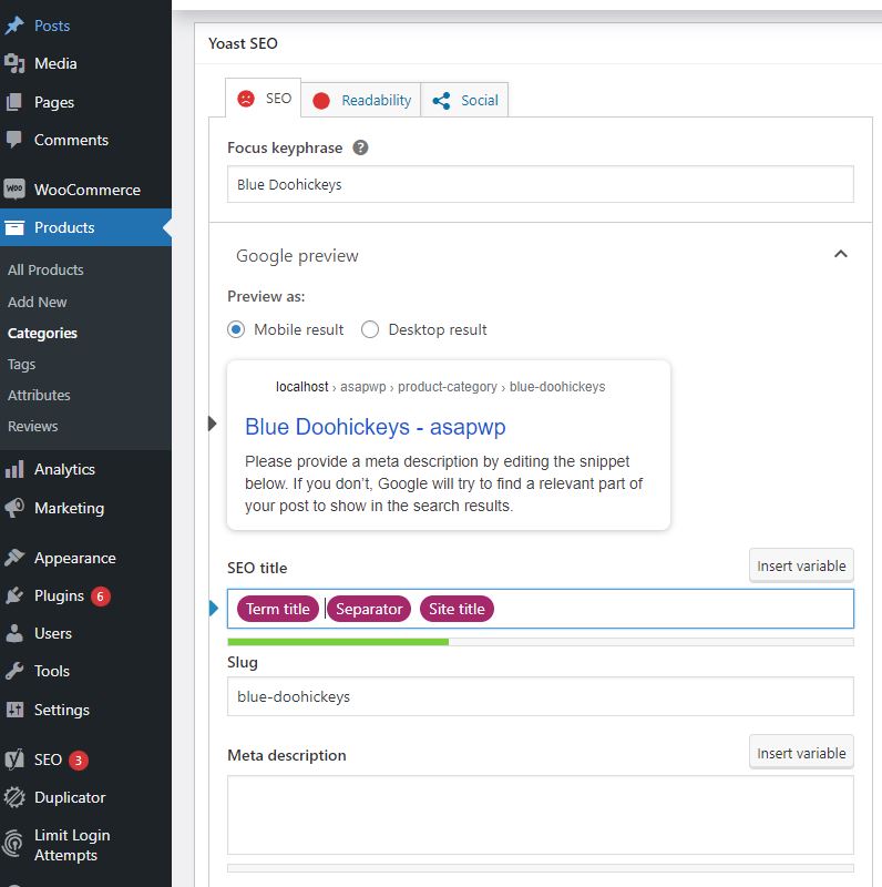 yoast seo settings for woocommerce product categories