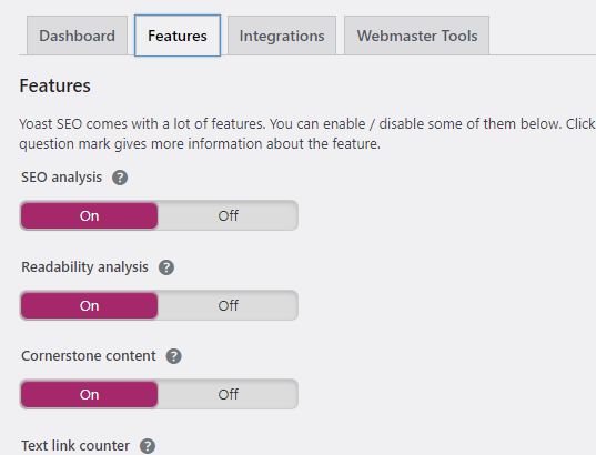 yoast settings features