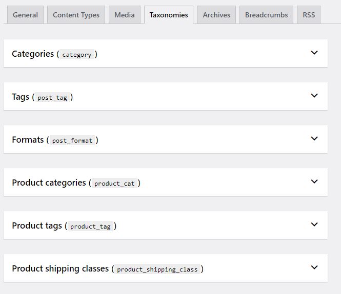 yoast taxonomy settings