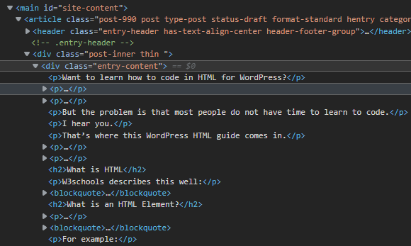 inspect element html entry content