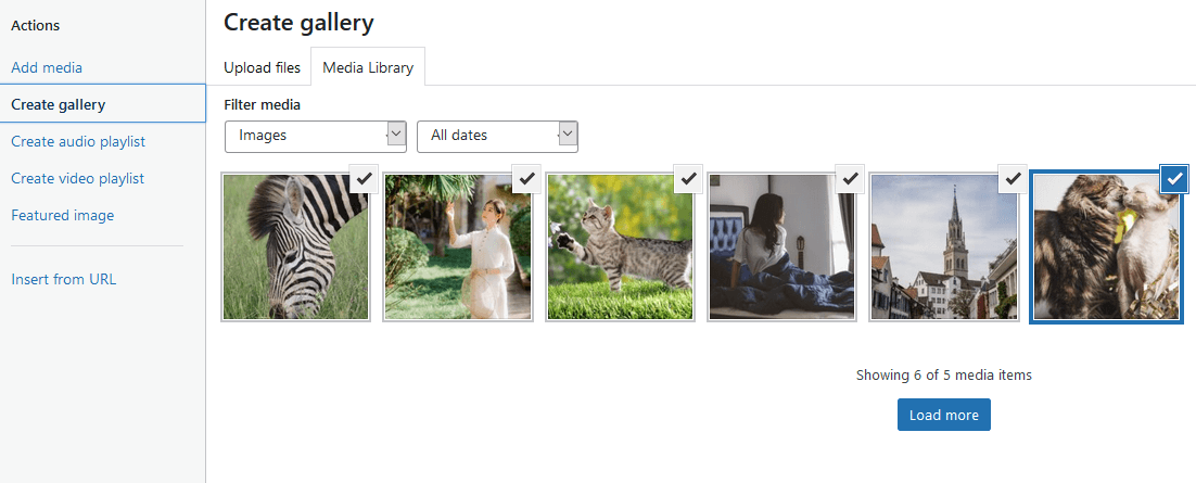 wordpress add media create gallery